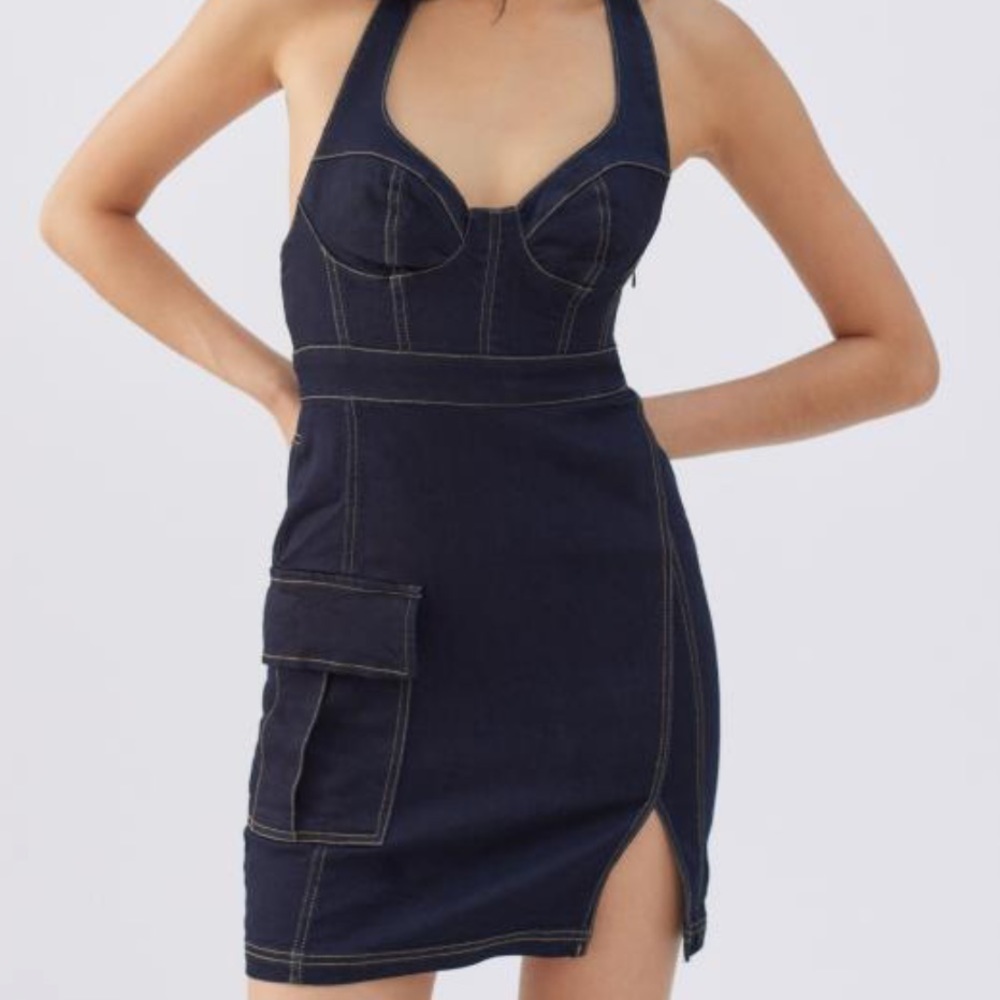 NEW Urban Outfitters Jenny Denim Halter Bustier Mini Dress